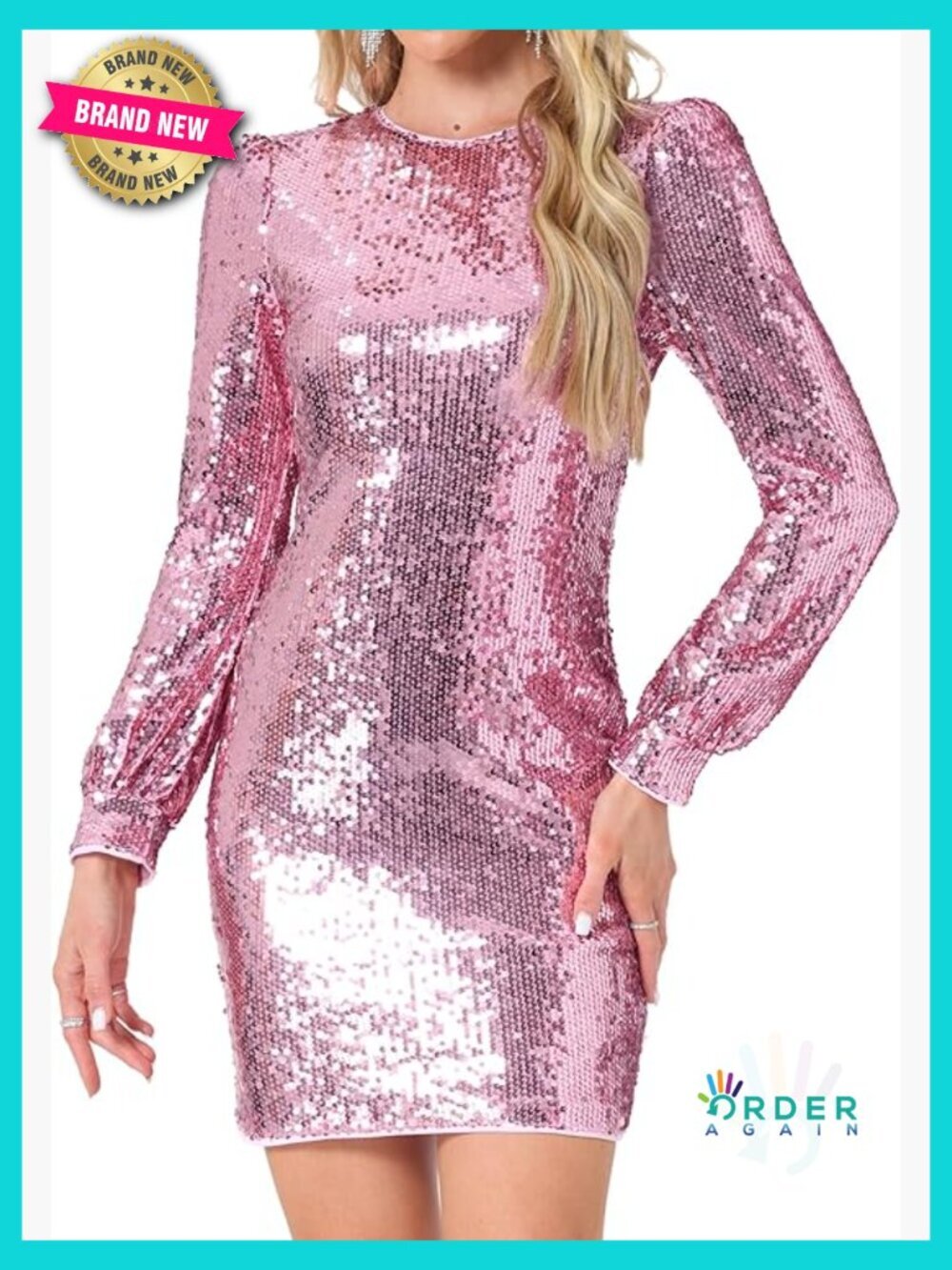 Sequin Dress Party Cocktail Lantern Sleeve Sparkly Glitter Disco Bodycon Mini